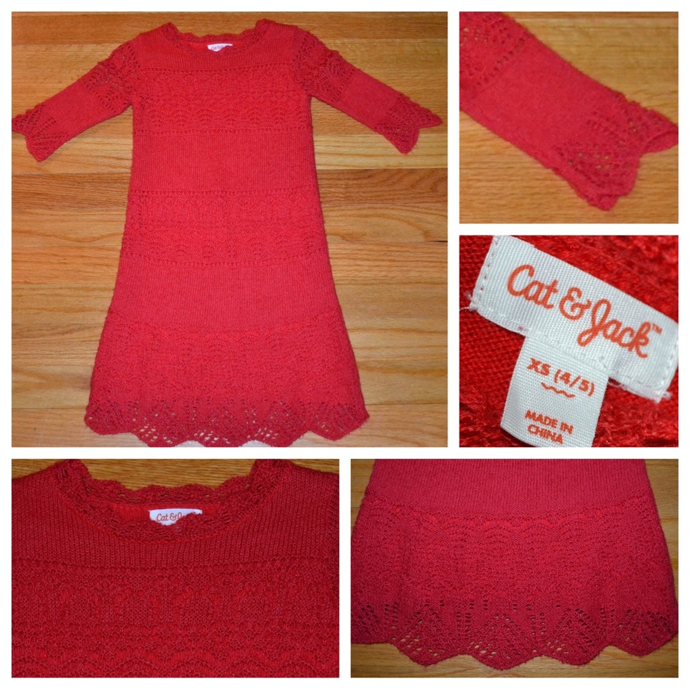 Youth girls Cat & Jack red sweater dress, size XS 4/5